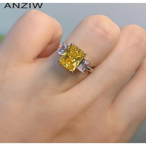 ANZIW Sterling Silver Radiant Cut Yellow Lab Created Diamond Simple Classic Engagement Ring for Women Jewelry Gifts Adjustable