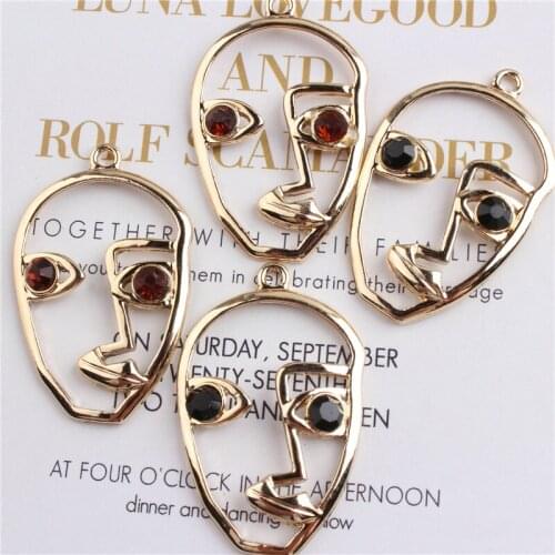 Free Shipping 10pcs 27*42MM Bright Gold Tone Alloy DIY jewelry Charms Fashion Hollow Out Human Face Metal Bracelet Pendant Charm