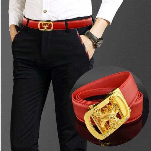 Red Deer Head Buckle Belt Men Buckle Leather Designer Fashion Casual Simple Black High Quality Cehomture Homme
