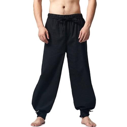 Chinese style Loose large size 5XL mens Taiji Kungfu lantern pants national Tai Chi Kung Fu linen Martial arts casual trousers