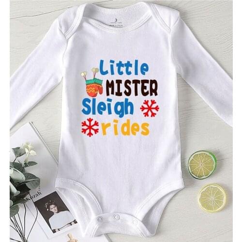 Kids Winter Romper Newborn Girl Outfits Little Mister Sleigh Rides Letter Printed Clothes for Babies New Born Baby Items