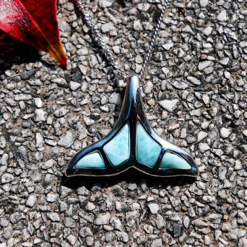 DJ CH Real Larimar Ocean Jewelry Dolphin Tail Charm Pendant Gem Stone Jewelry 925 Sterling Silver Pendants for Women Men Teens