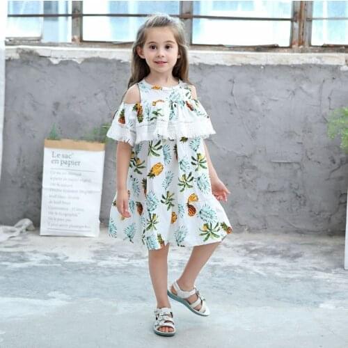 Summer New girls Cotton Fashion Off-The-Shoulder Lining To Put On Strapless Female Baby Trend Princess Dre Pineapple Pattern