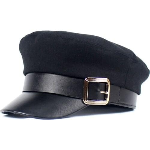 Cotton Military Hat Autumn Sailor Hat for Women Flat Top Female Travel Cadet Hat Captain Cap Berets 07