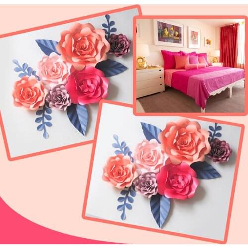 DIY Artificial Flowers Fleurs Artificielles Backdrop Giant Paper Flowers 6PCS+ 6 Leave Wedding Party Decoration Living Room