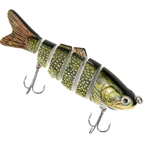 Artificial Lifelike Fishing Lure Hard Baits 20g 6 Segments Freshwater Minnow Swimbait Crankbait Wobbler with 2 Treble Hooks #84