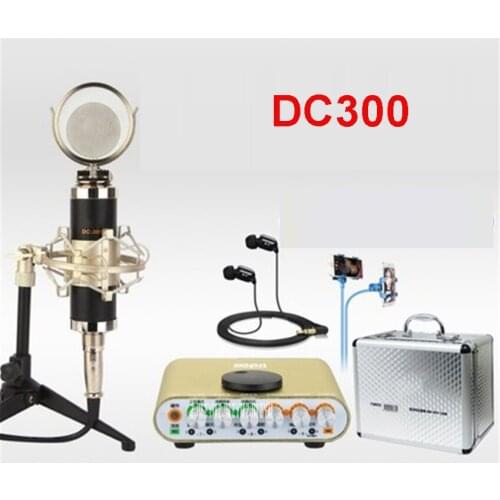 1PCS DC300 external sound card set to play it condenser microphone microphone phone K song call wheat live equipment black/blue