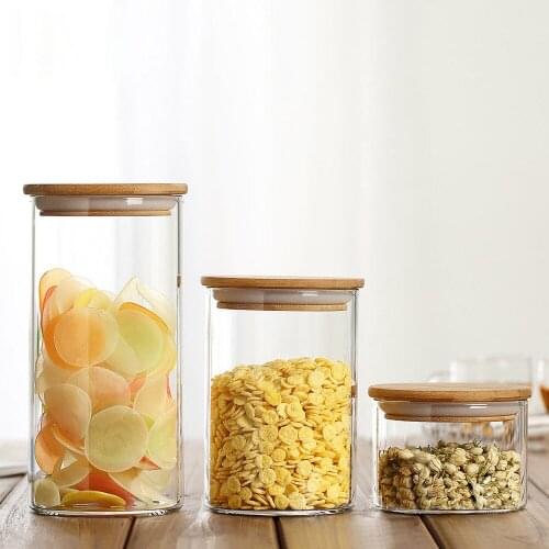 Round Square Sealed Borosilicate Glass Container Glass Storage Jar Air Tight with Lid Bamboo Cover Silicone Sealing