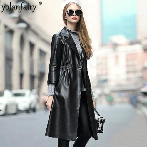 Genuine Leather Jacket 2020 Women Womens Windbreaker Spring Autumn Sheepskin Coat Long Blazer Leather Jackets F17BM17010 YY382