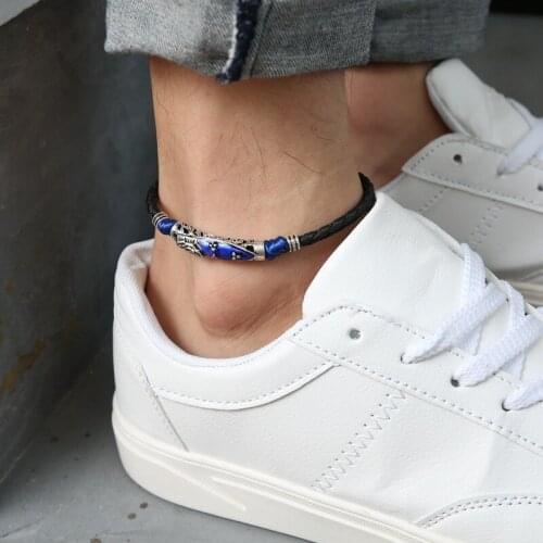 Fashion Adjustable Rope Handmade Mens Anklet Mens Bronze Tube Bead Anklet Jewelry 2021