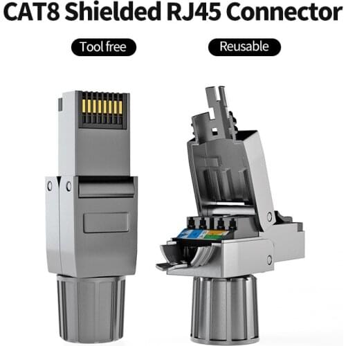 Tool-Free Shielded RJ45 Cat8 / Cat7 / Cat6A Termination Plug 50u Cat 7 Connector Cat 6A connectors Modular 2pcs 4pcs