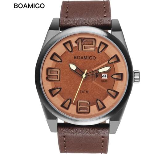 BOAMIGO Brand Watches For Men Simple Casual Quartz Watch Automatic date Leather 30M Waterproof watch relogio masculino