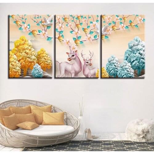 3D Diamond Cross Stitch Flamingo Full Square Diamond Sets,3pcs Decorative Diamond Painting Diamond Embroidery Sunset Landscape