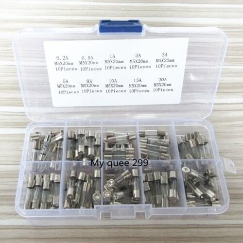 100Pcs Set 5x20mm Quick Blow Glass Tube Fuse Assorted Kits,Fast-blow Glass Fuses