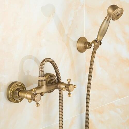 Wall Mounted Bathroom Faucet with Hand Shower Antique Bronze Bath Tub Mixer Tap With Hand Shower Faucets Sets