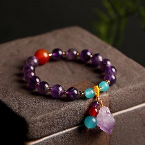 Natural Amethyst/Red Agate/Amazonite Beads Irregular Amethyst Raw Ore Pendant Strand Bracelets Women Fine Jewelry 2021 YBR349