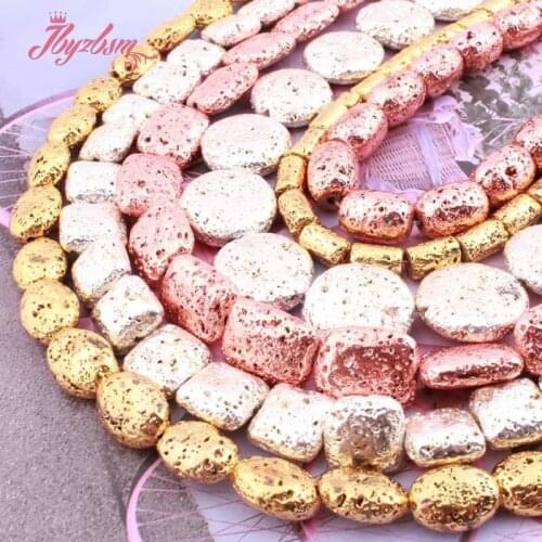 Natural Rock Lava Volcanic Silver Rose Gold Plateds Loose Stone Beads For Jewelry Making DIY Necklace Bracelat 15" Free Shipping
