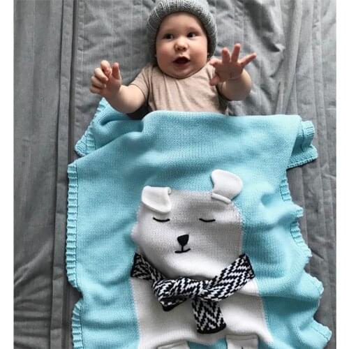 Cute Bear Blanket Childrens Knitted Blanket Baby Beach Mat Baby Holding Blanket Kids Sleep Bag Soft Warm Swaddle 80CM*110 CM