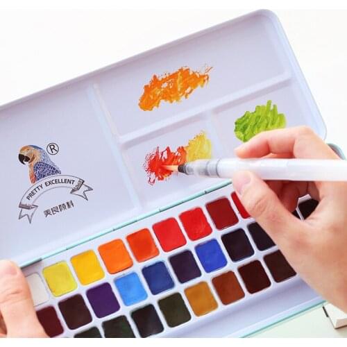 24/36 Colors Solid Watercolor Paint Set Water Color Pigment Paints Portable Metal Case With Paint Brushes School Art Supplies