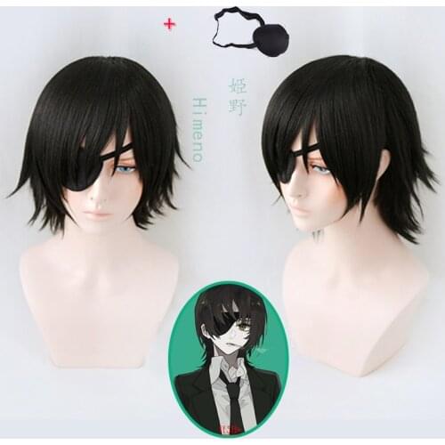 Anime Chainsaw Man Himeno Cosplay Wig Short Black Wig Eyes Patch Heat-resistant Fiber Hair + Free Wig Cap Halloween Party Props