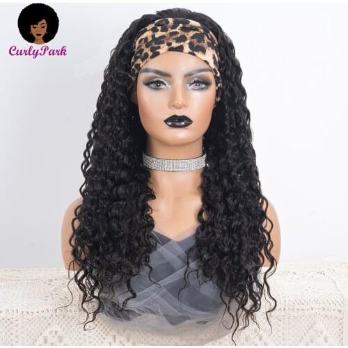 CURLYPARK Headband Wigs Loose Curly Human Hair Brazilian Remy Hair Full Machine Made Wigs For Black Women Natural Hair Color