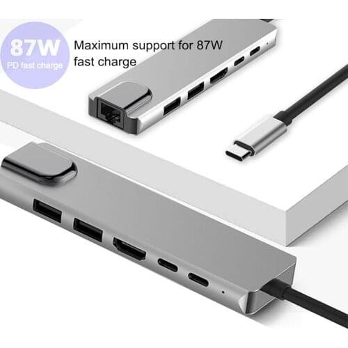 Portable USB 3.0 High Speed Ports Type-C Hub Usb-C to 4K 30HZ HD Laptop PD Charging SD &TF Card Reader RJ45 for MacBook Pro