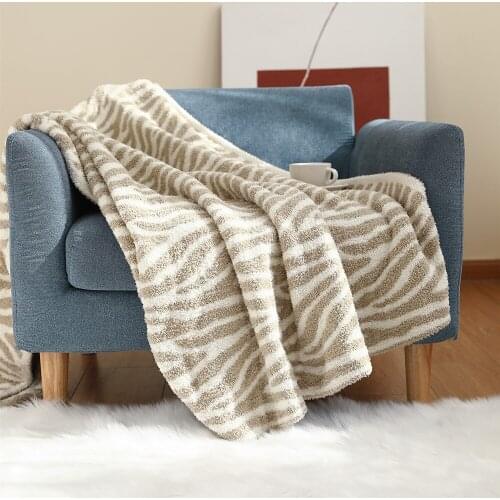 Nordic fluffy blanket knitted Flannel throw blanket for beds sofa cover bedroom decor zebra stripe soft blanket winter warm