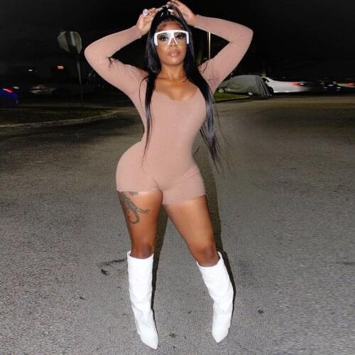 Sexy Solid Fitness Rompers Woemns Jumpsuit Low Neck Full Sleeve Party Club Overall Streetwear Female Midnight Skinny Playsuits