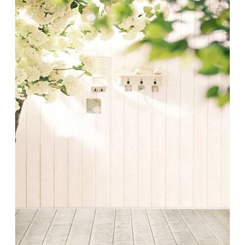 TR White Backdrop White Flower Tree Wood Floor Indoor Background Wedding Photography Spring Flowers Backgrounds For Photo Studio