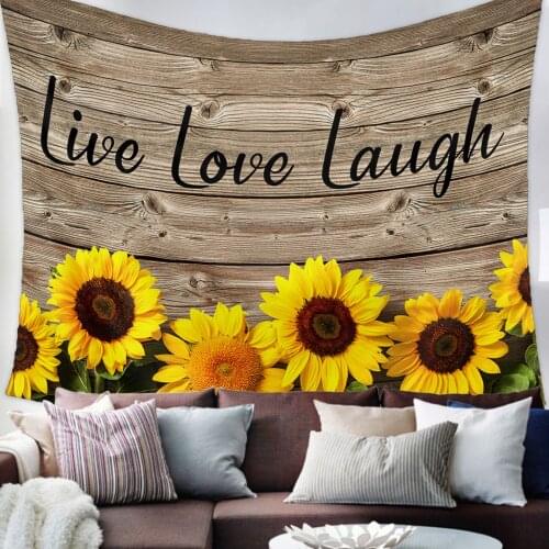 Farm Sunflower Flower Vintage Wood Grain Tapestry Wall Hanging Living Room Decor Wall Hanging Tapestry Yoga Mat Home Decor Art