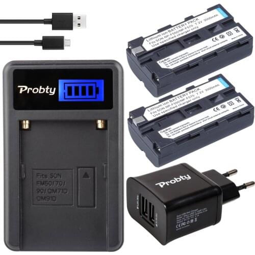 PROBTY 2 x NP-F550 NPF570 Battery + Charger For Sony MVC-FD51 FD7 FD71 FD73 FD73K FD75 FD81 FD83K GV-D200 D800 CCD-SC55 TR818