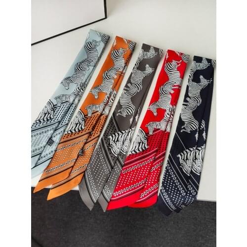 Wholesale 5X80CM Imitation Twill Silk Neckerchiefs For Women Luxury Horse Printing Women Bags Ribbon Fashion Hair Bands Tie