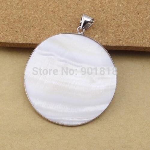 1Pc Natural Round Pearl White Shell Pendant Necklace Jewelry Making DIY Findings Pendants Charms F1134
