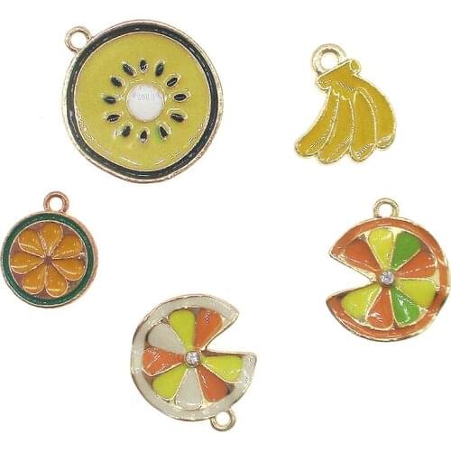 10pcs/lot Yellow Fruit Series Enamel Banana Orange Kiwi Charm For DIY Earring Necklace Bracelet Jewelry Making Accessory New