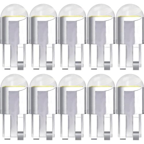 10 PCS T10 W5W LED Signal Light for Car Bulb Glass Housing COB 7000K White 12V Auto Interior Wedge Side Door Dome Reading Lamps