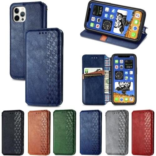 100pcs for iPhone 12 11 Pro Max Mini XR XS MAX X 6 7 8 Lattice PU Leather Flip Wallet Magnetic Closure Phone Case Cover