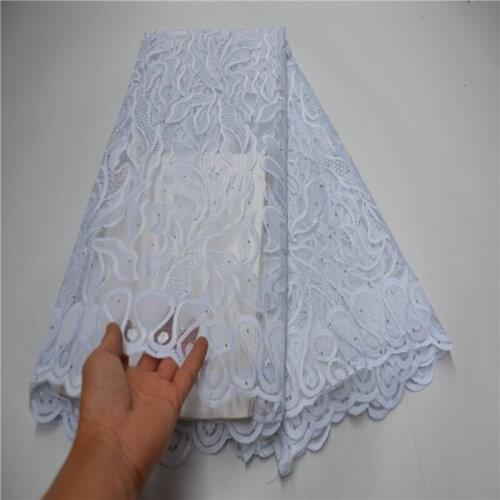 2021 white Latest African Mesh Lace Fabric Embroiderey stones French Tulle Laces Fabric For Nigerian Wedding Party Sew