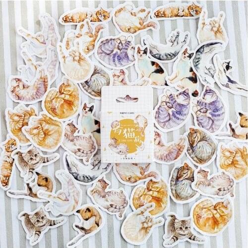 45 Pcs/Set Kawaii Kitty Cat Life Label Sticker Cartoon Mobile Decorative Stickers Scrapbooking DIY Craft Stickers
