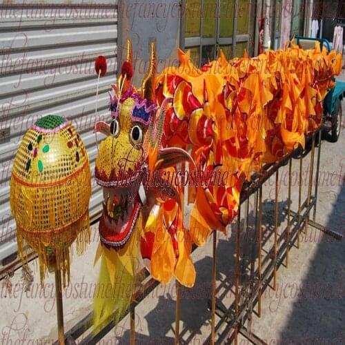 7.9M Red children size CHINESE DRAGON DANCE silk Folk Festival Celebration Costume 8 children to play party costume props