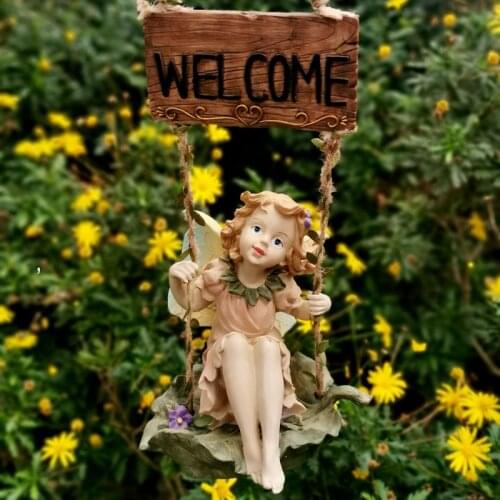 American Swing Flower Fairy Welcome Card Statue Garden Courtyard Ornaments Crafts Outdoor Balcony Layout Furnishings Decoration