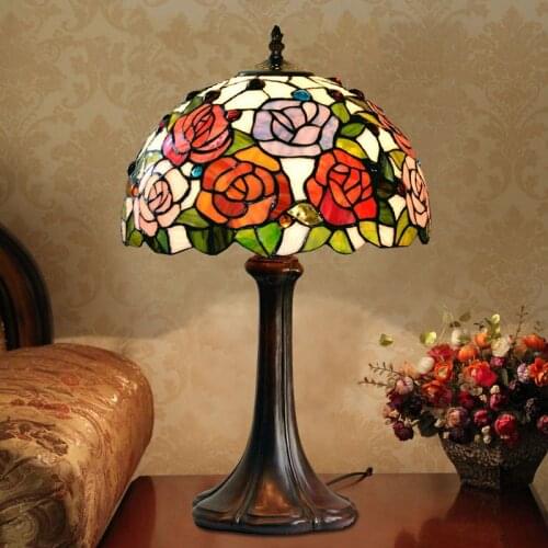 Antique Night Table Lamp Home Modern Stained Glass Rose Unusual E27 Table Lamp For Girls Bedroom Wedding Led Side Lamp Bed Room