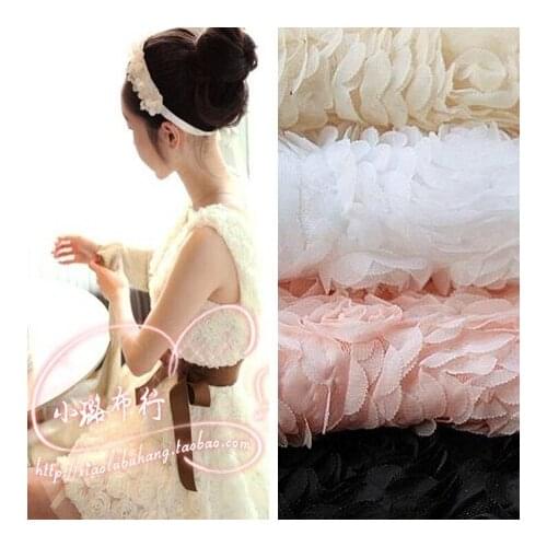 Free Shipping Three-Dimensional Flowers Dress Chiffon Lace Gauze Peones Rose Quality Fabric Cloth 1Meter