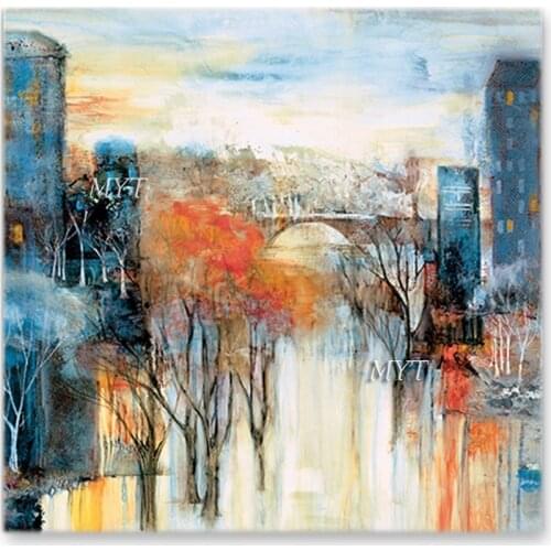 Unframed Abstract Wall Decor Canvas Pictures 100^ Hand-painted Street Scenery Oil Painting Wall Hanging Art For Hotel Wall Decor