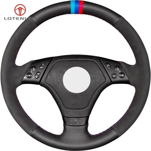LQTENLEO Black Genuine Leather Suede Car Steering Wheel Cover for BMW 3 Series E36 1996-2000 E46 1998-2000 Z3 E36/7 1995-1999