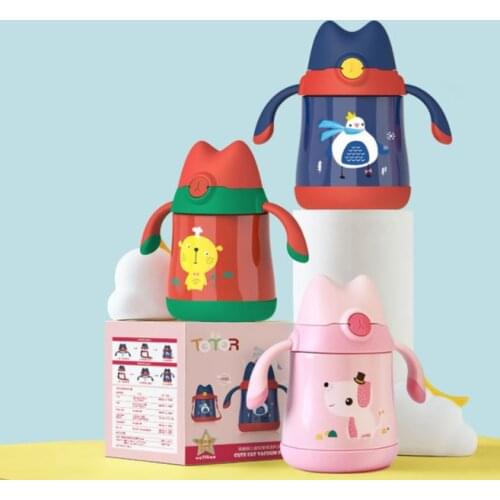 350ML Children Thermos Feeding Cup With Straw Double Use Drinking Water Bottle Baby Learn Drinking Insulated Cup