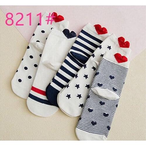 DHL 50set 5Pairs/set Girls Cotton Colorful Cute Ankle Short Casual Animal Ear Red Heart Socks Gril Socks 35-40