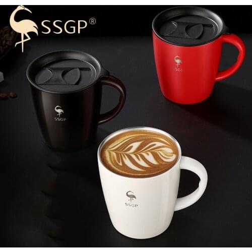 European Creative Insulation Coffee Cup Household Latte Mug with Lid 304 Stainless Steel Water Cup Free Stirring Spoon