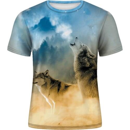 Mens Two-headed Wolf T-shirt Summer New Style Print T-shirt Mens Tops Shirt Fashion Short Sleeve Clothes