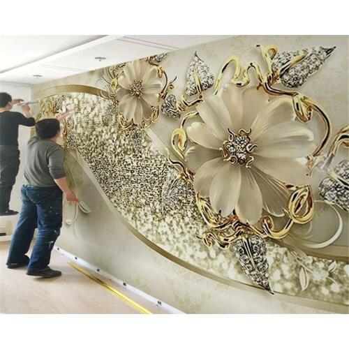 Beibehang Interior classic wall paper luxury gold 3D stereo European pattern jewelry TV background papel de parede 3d wallpaper