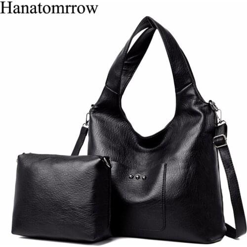 Famous Brand Women Handbags Pu Leather Soft Ladies Shoulder Bags New 2 Set Purses Luxury Fashion Rivet Crossbody Bags